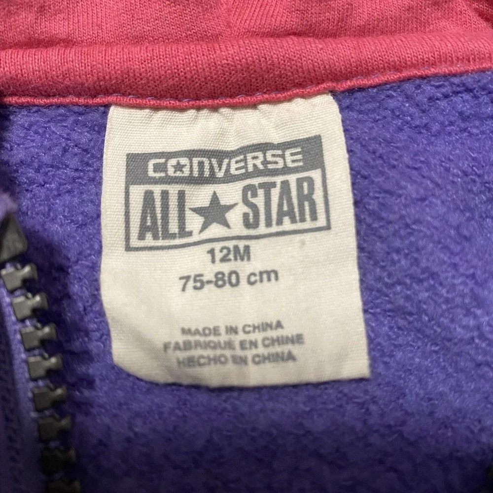 Converse Hoodie Girls 12M Purple‎ Full Zip Athletic Sporty Pink White Striped